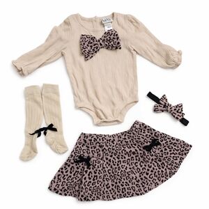 NWT Nicole Miller New York 4-Piece Baby Girl Set - Size 9M - Leopard Print